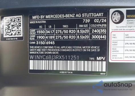 2024 Mercedes-Benz G 550 4Matic z USA, uszkodzony, nr VIN W1NYC6BJ3RX511251